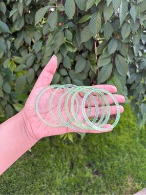 Sage Green Glass Kashmiri Bangle Set - Women Jewelry